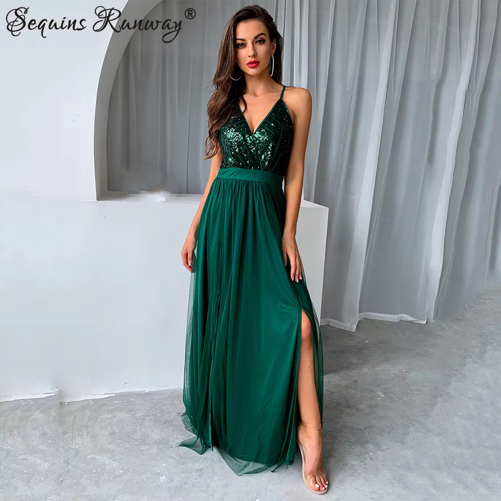 Sexy Backless Slip Sequin Corset Maxi Summer Dress Women Mesh Long Bodycon Red Christmas Party Dress Bridesmaid Evening Dresses