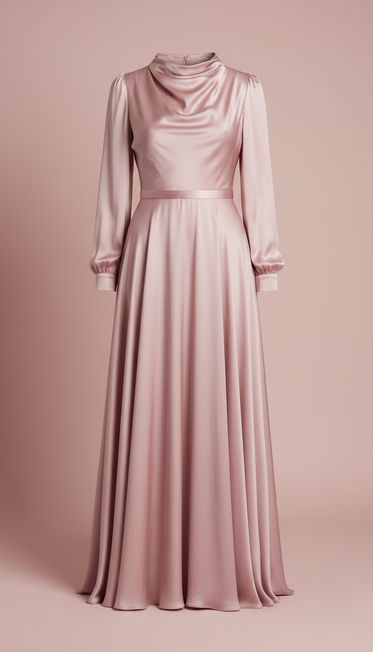 Silk Evening Dress in Rose Mist