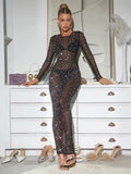 Glitter Female Cover up Maxi Dress Mesh See-Through Split Fashion Long Sleeve Slim Sexy Beach Cover up Dress for Women New