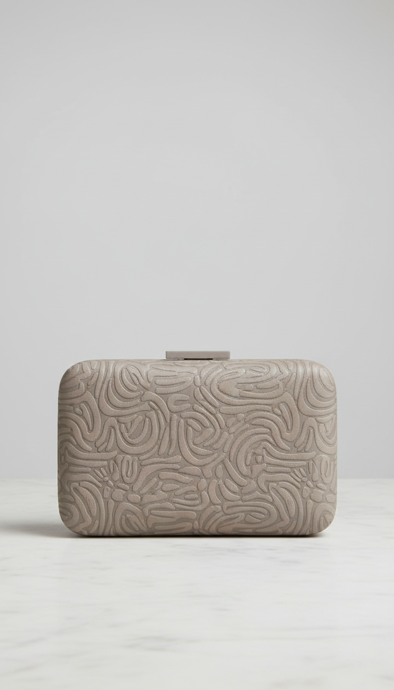 Embossed Clutch Bag in Mink Grey